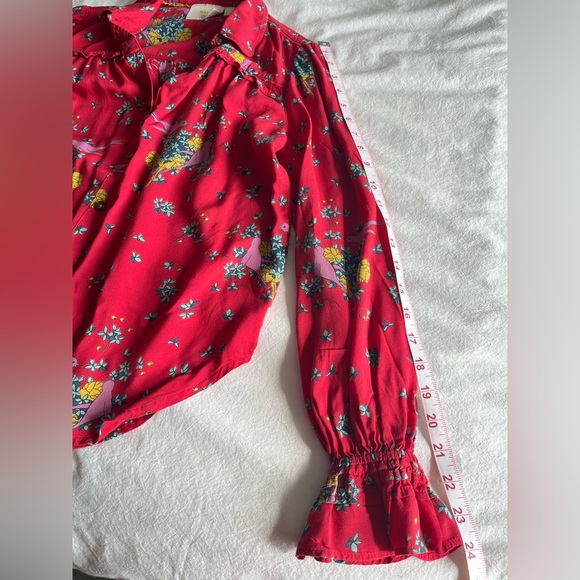 Anthropologie Maeve Fredericka Bird Floral Top Red Sz 0 Cottagecore Grandmacore - Picture 12 of 13